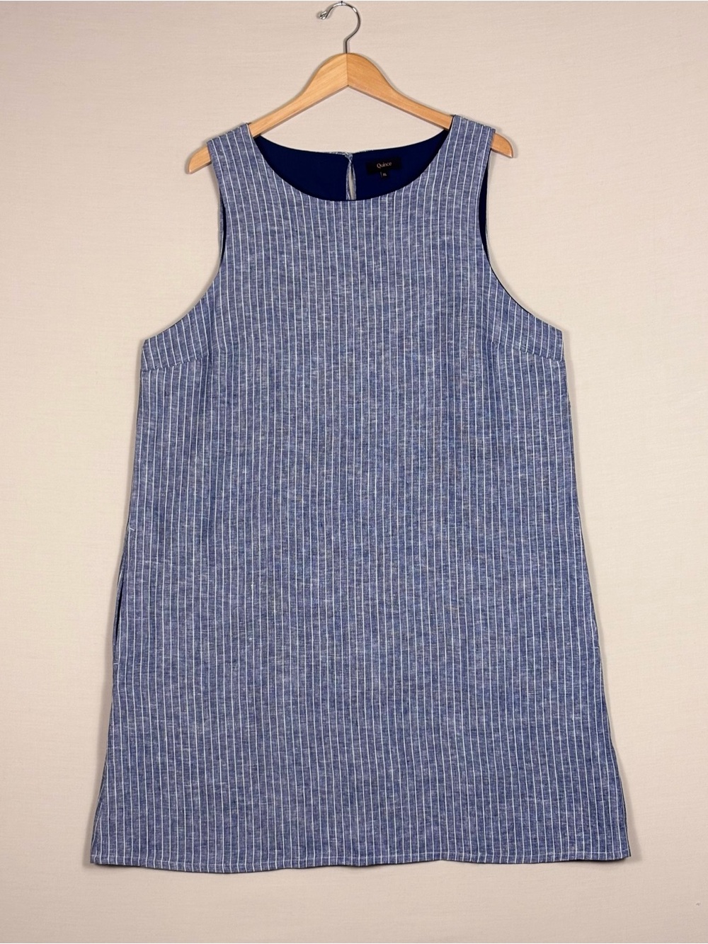 Quince 100% European Linen Stripe Tank Shift Dress XL Blue Coastal - Picture 3 of 7